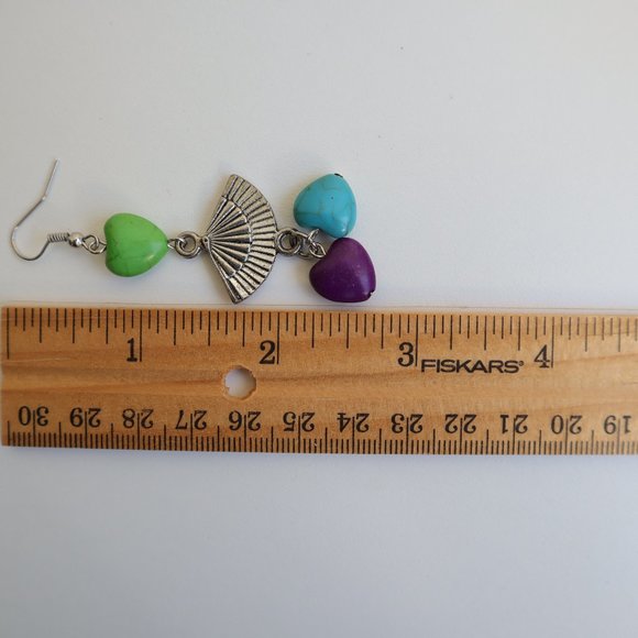 Colorful Hearts Bracelet and Earrings Set with Fan Charms, Handmade Jewelry Set - Picture 3 of 3